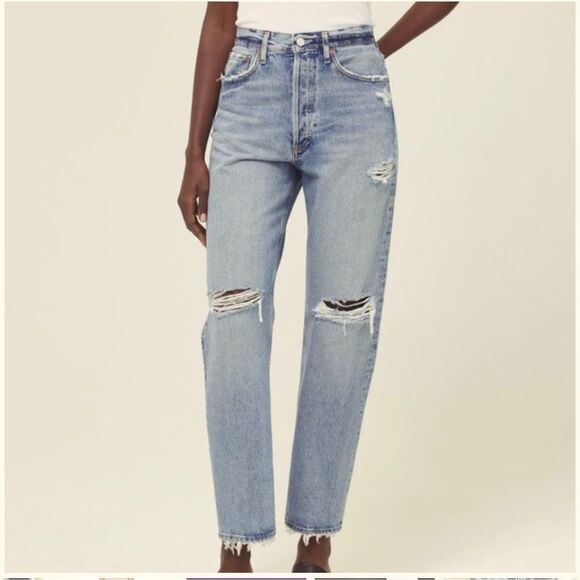 Agolde Denim - Agolde 90’s High Rise Loose Fit Raw Hem Jeans in Isolate Sz 26